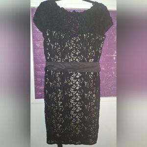 Chetta B Black Lace Dress Ribbon Bow 100% Cotton Size 8